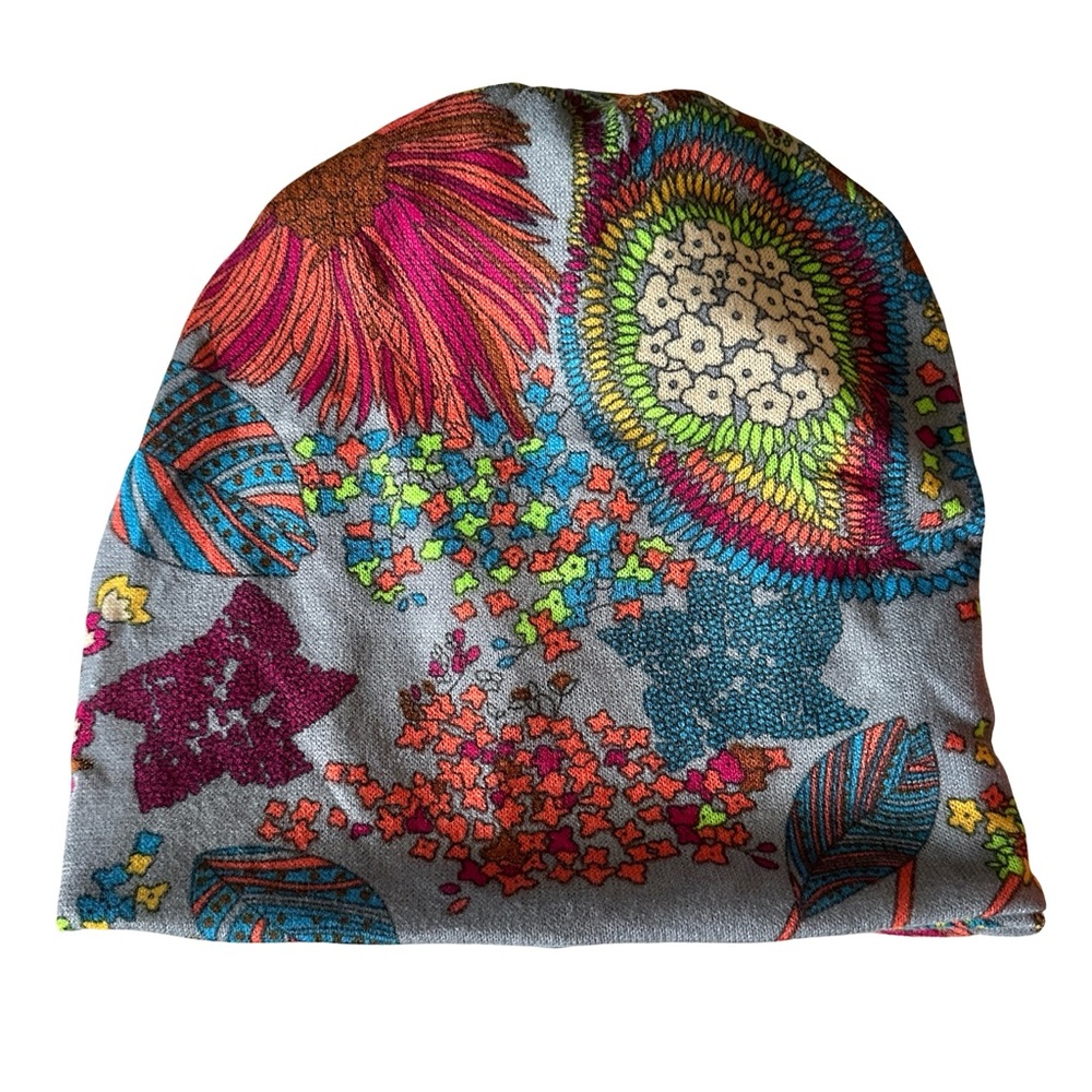 Bohemian Flower Print Versatile Slouchy Beanie Scarf - Picture 5 of 9